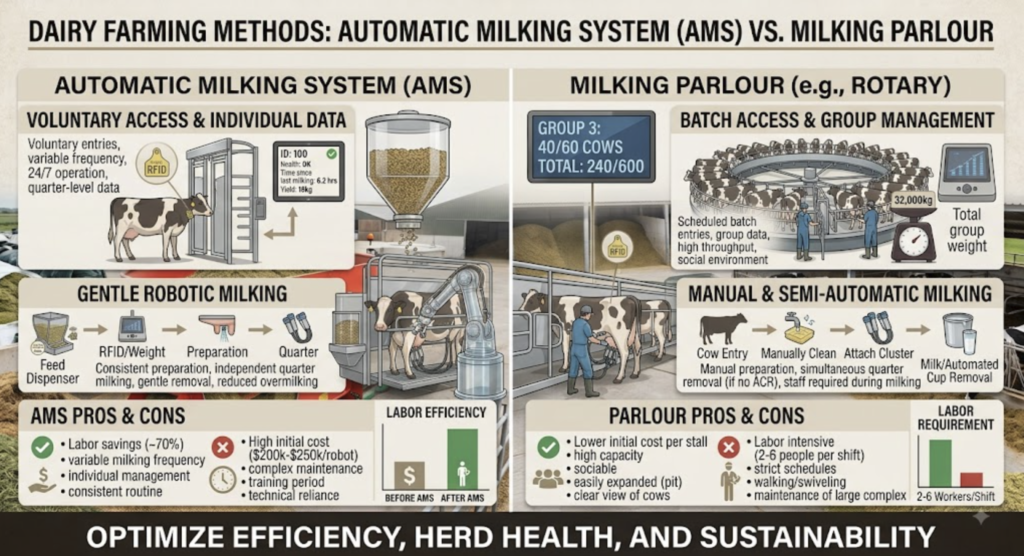 Automatic Milking System vs. Milking Parlour