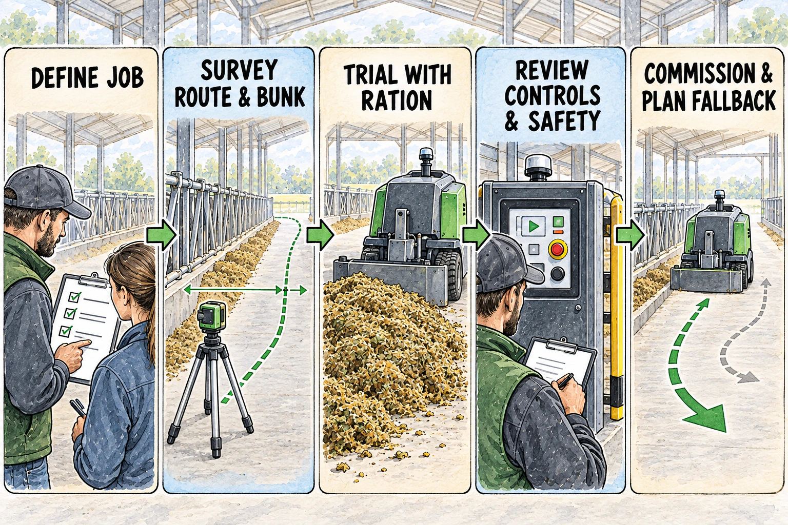 Feed pushing equipment selection and commissioning decision path